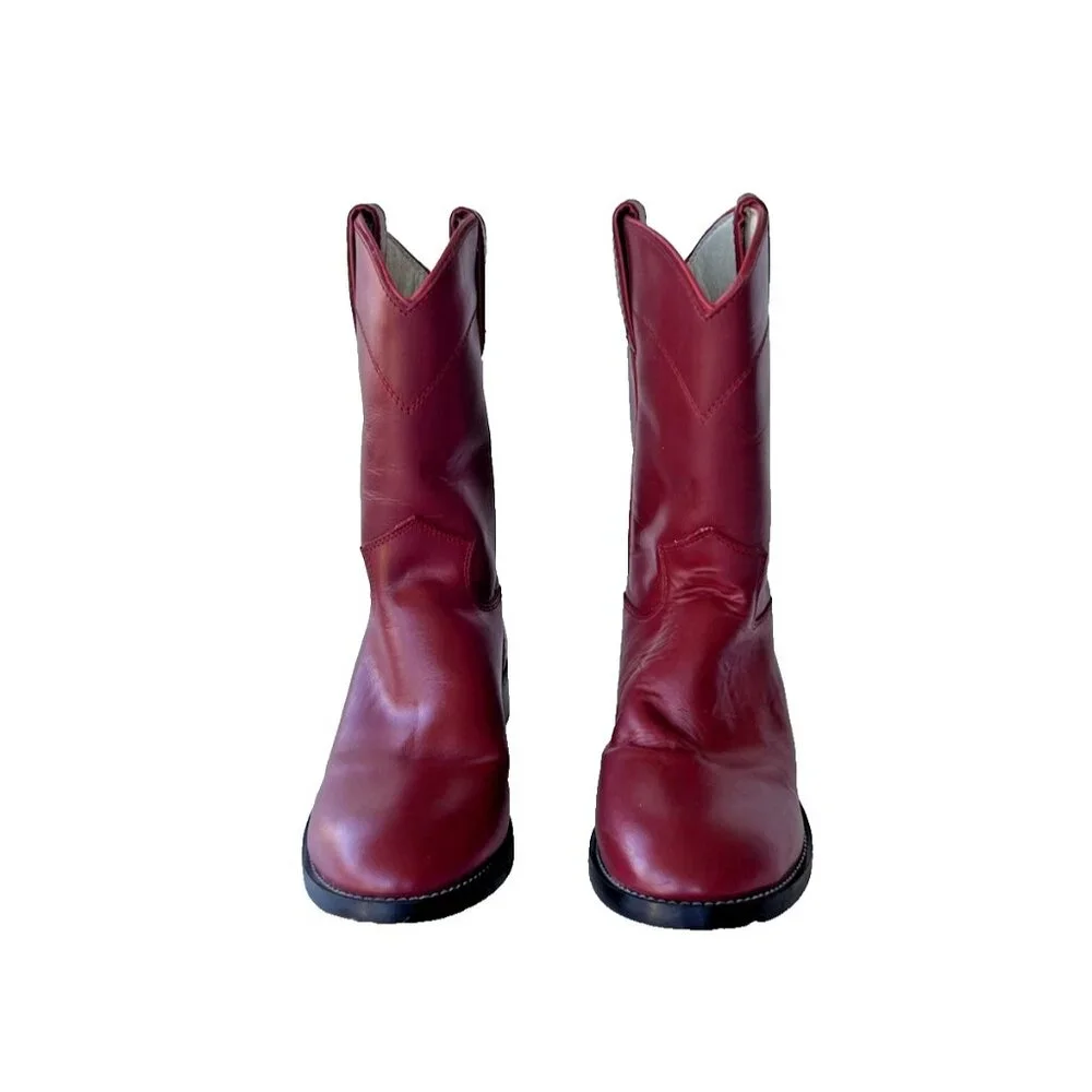 Justin Youth Red Leather Western Roper Cowboy Boots Size 7.5 Made in Mexico - Picture 2 of 6